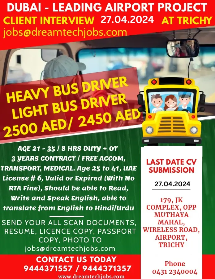 Bus Drivers Job Vacancy for Dubai Airport