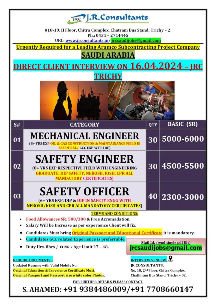 Job Vacancy for Engineer in Saudi Arabia