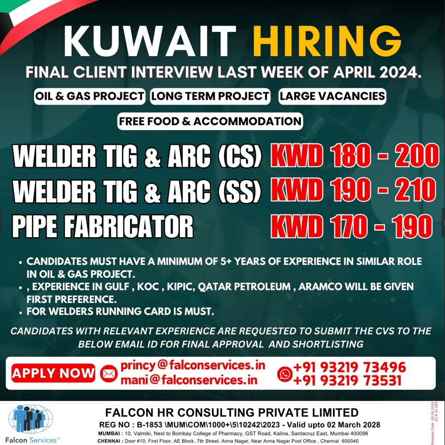 Welder & Pipe Fabricator Jobs in Kuwait