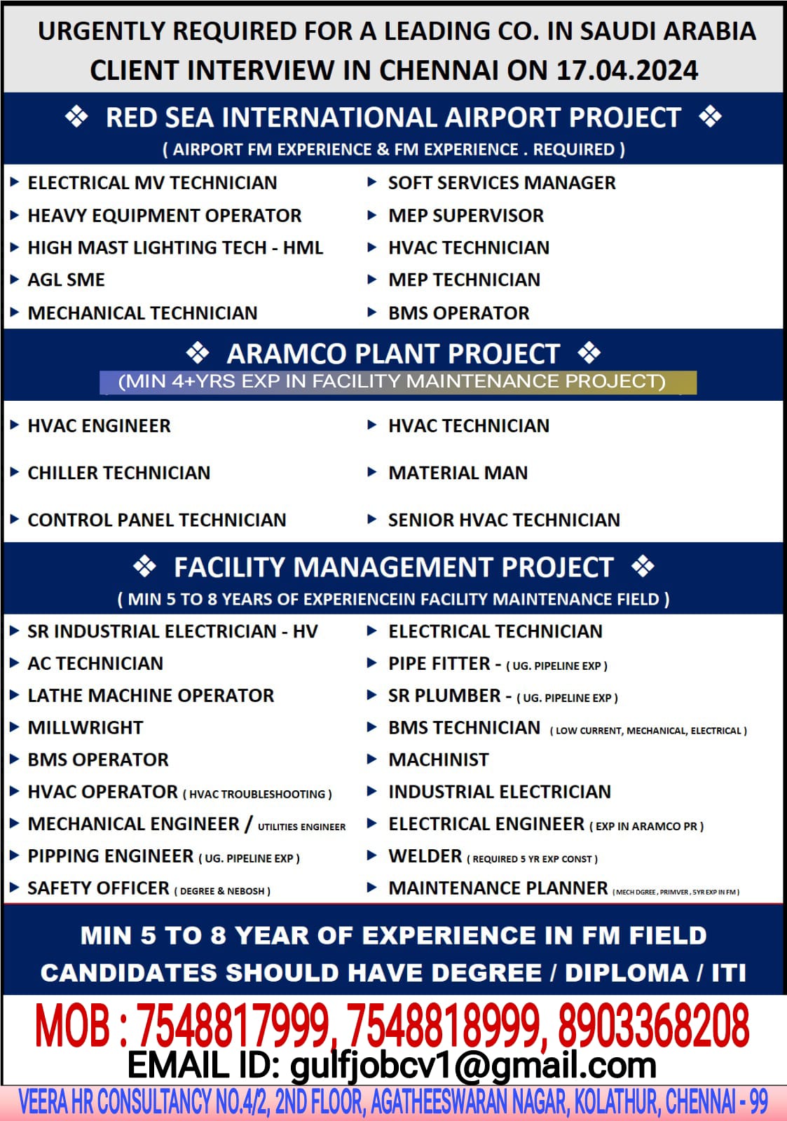 Multi Career Opportunity - Jobs in Saudi Arabia