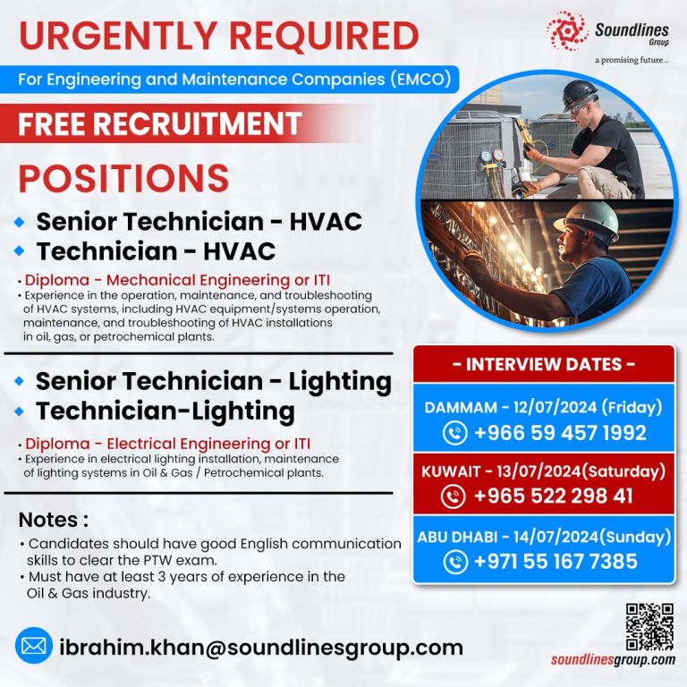 Technician Urgently Required Maintenance Companies (EMCO)