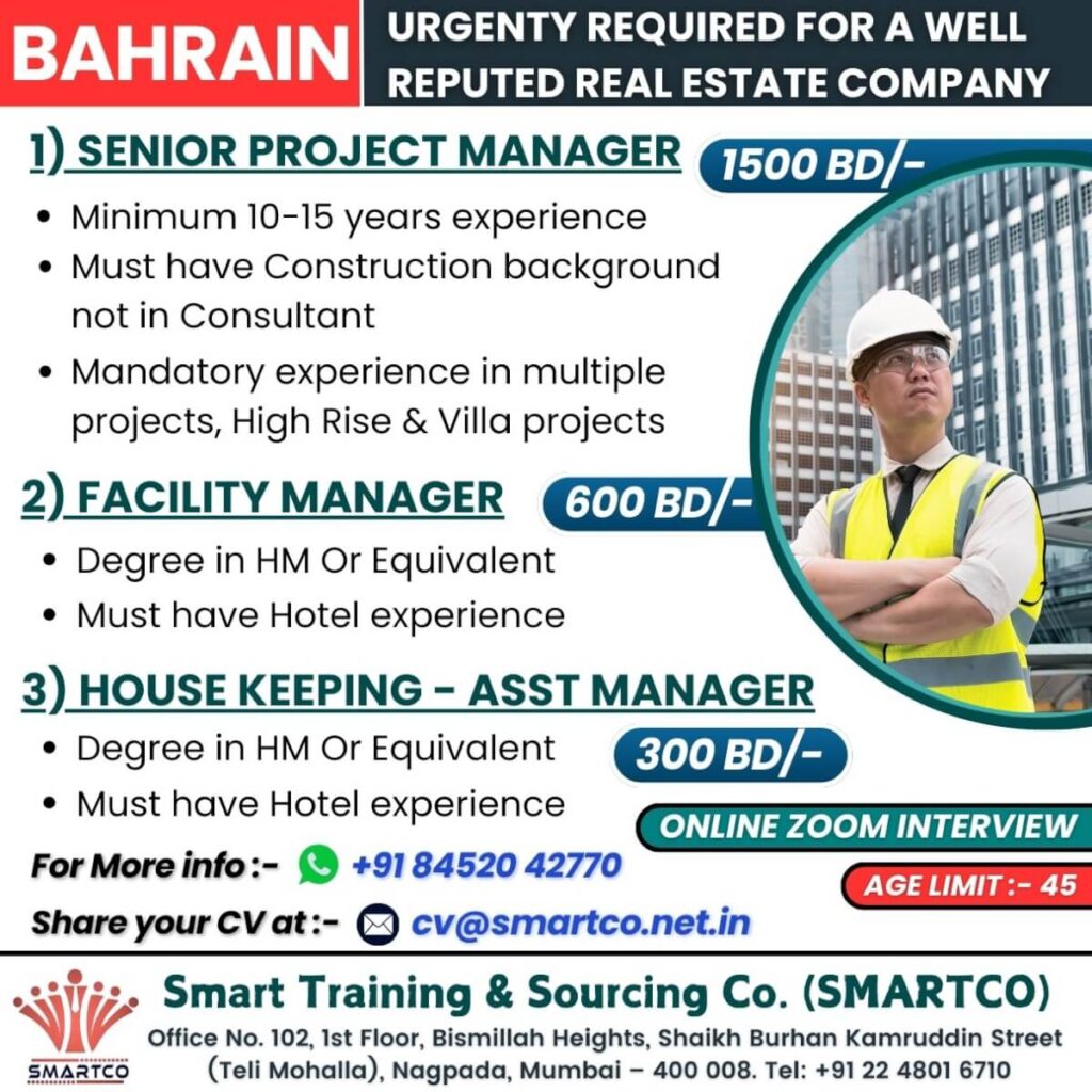 Manager for a Real Estate Company – Jobs in Bahrain