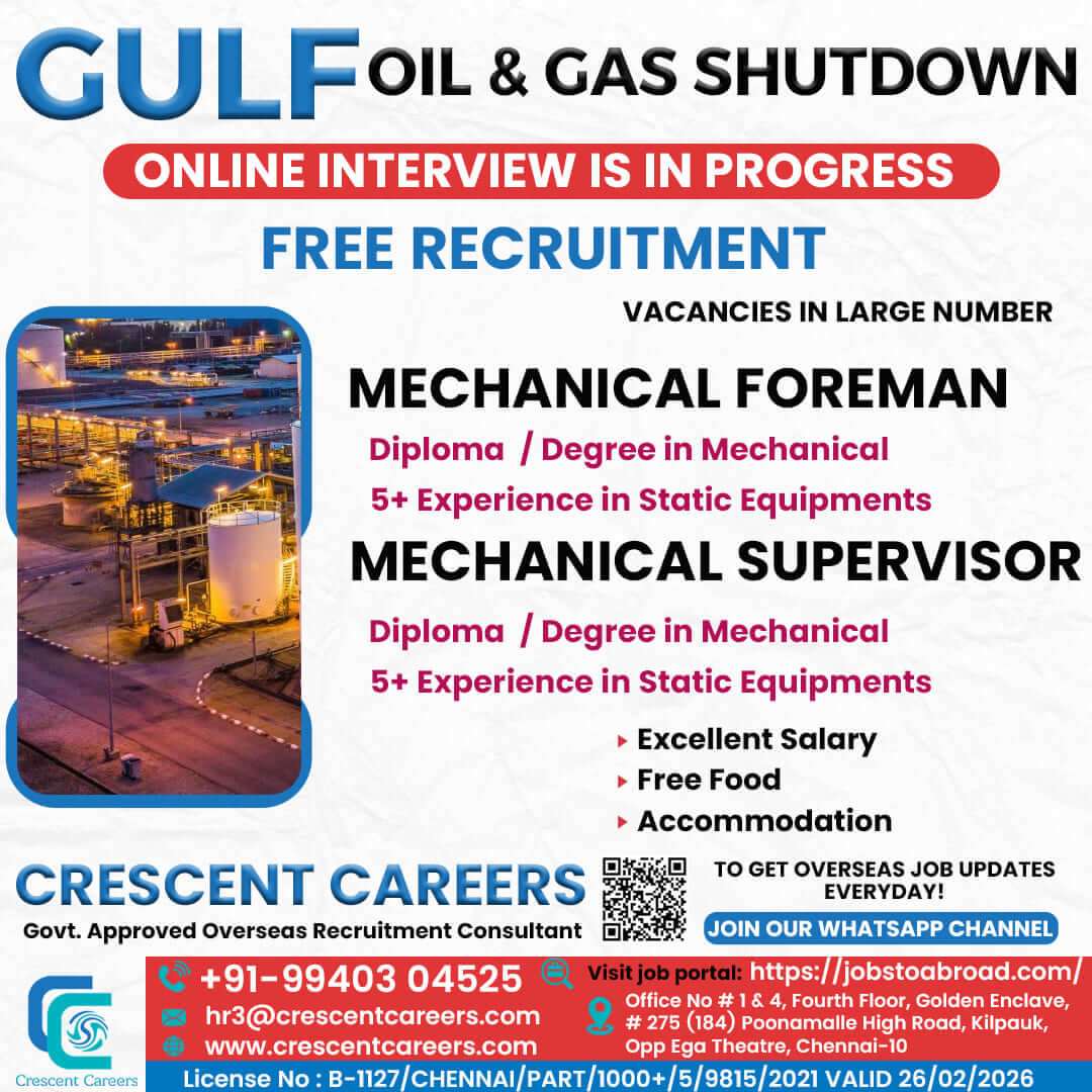 Mechanical Foreman | Mechanical Supervisor - Jobs in UAE