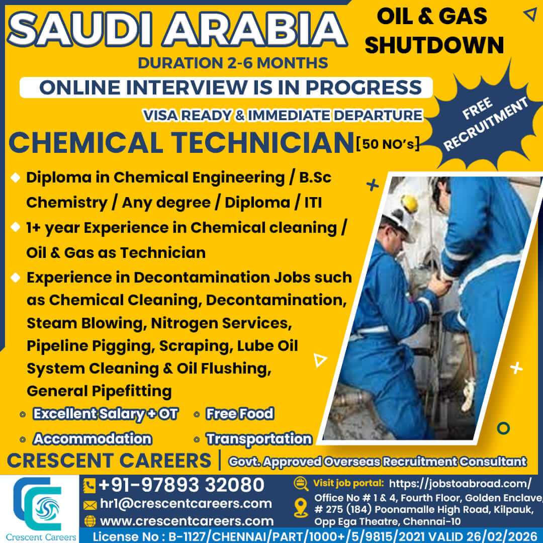 Chemical Technician – Jobs in Saudi Arabia