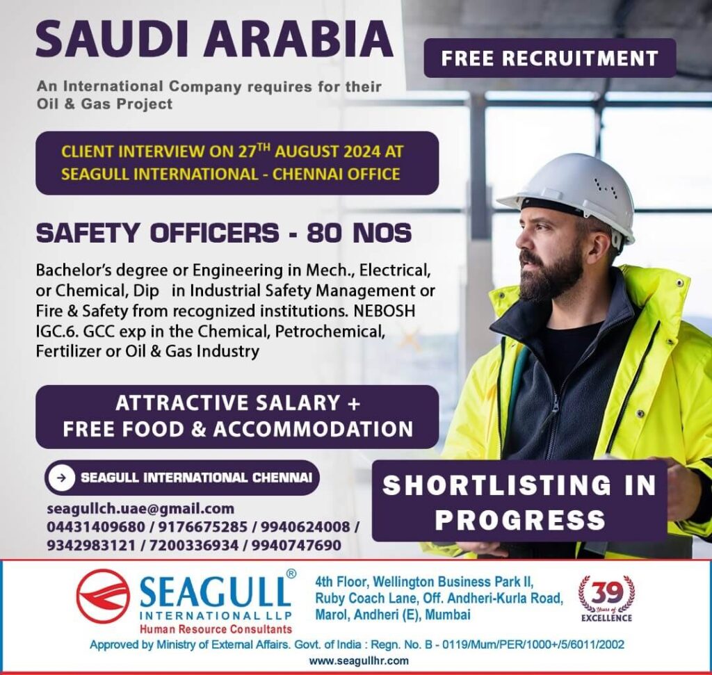 Safety Officers – Jobs in Saudi Arabia