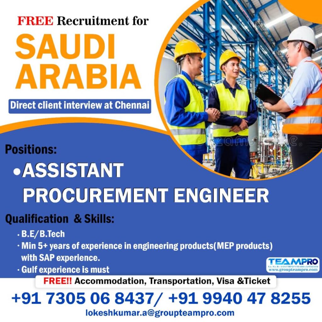 Jobs In Saudi Arabia – Assistant Procurement Engineer