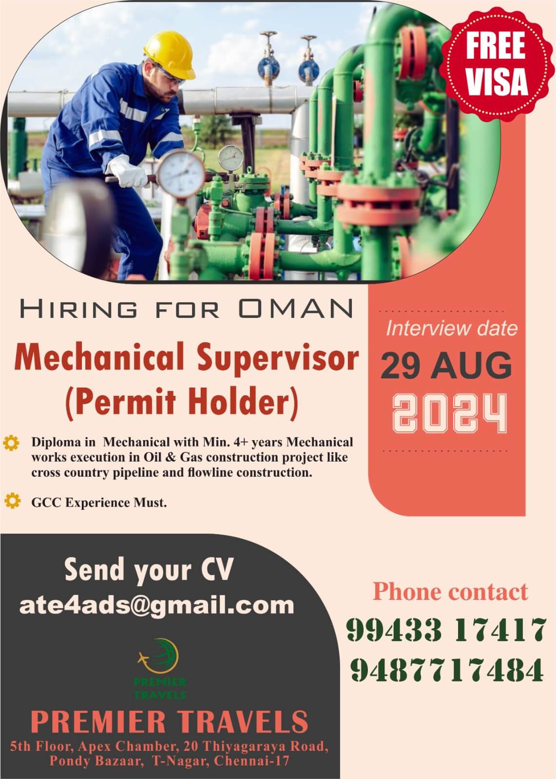 Mechanical supervisor – Jobs in Oman