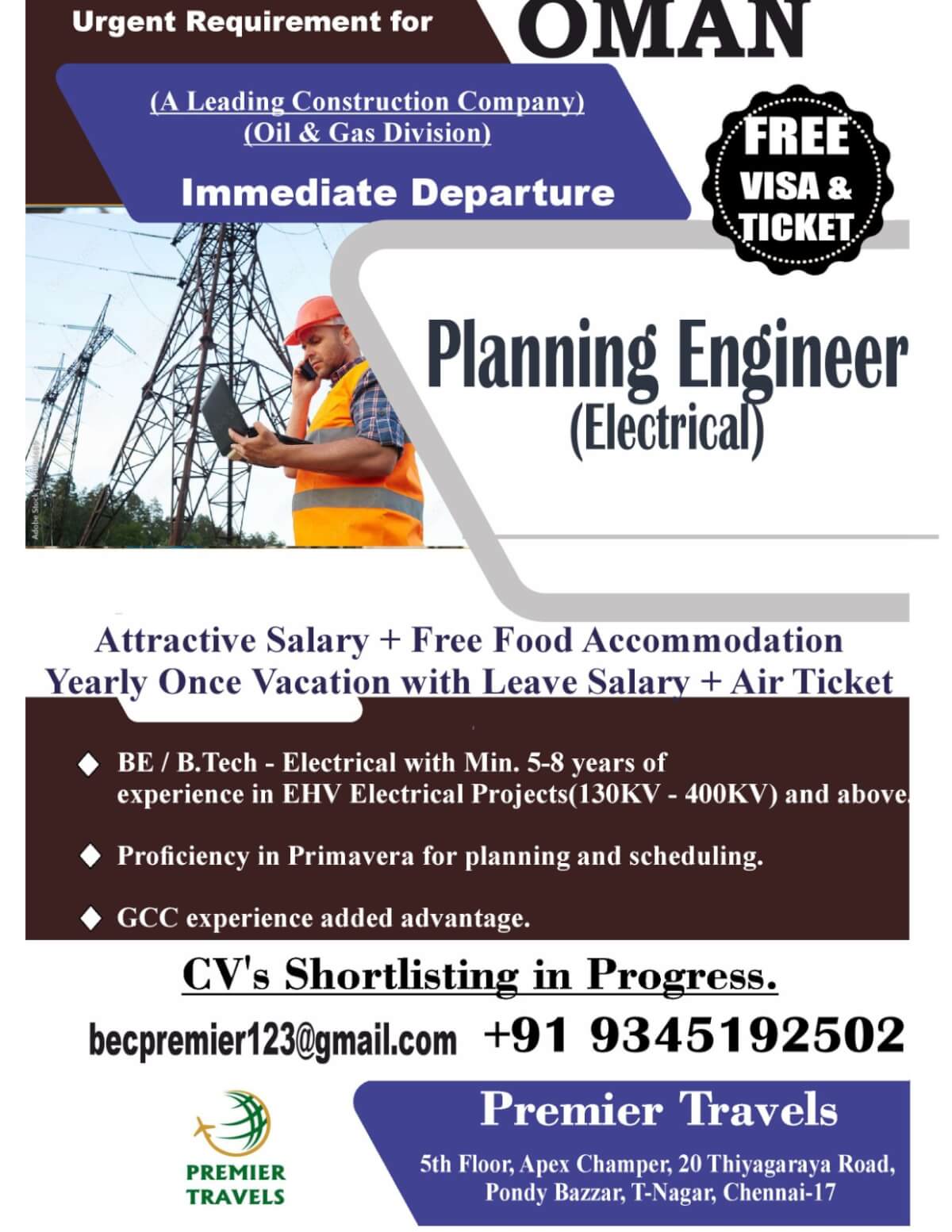 Jobs in Oman - Planning Engineer (Electrical)