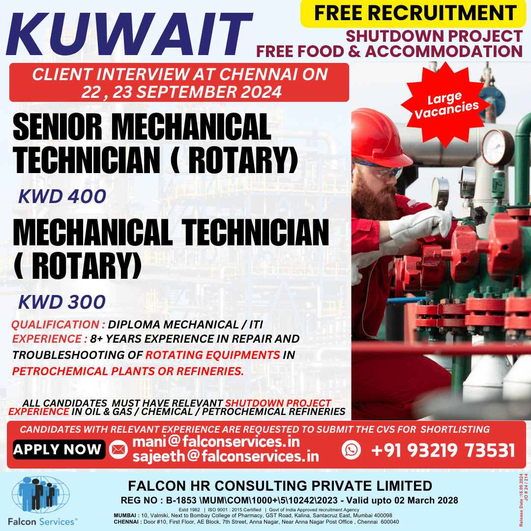 Mechanical Technician (Rotary) – Jobs in Kuwait